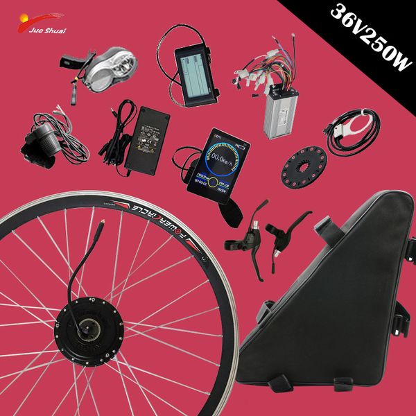 

js 36v250w electric bike conversion kit with 36v lithium battery brushless hub motor wheel front wheel for 26" 700c e-bike kit