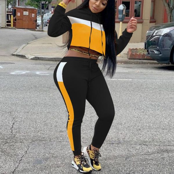

2 piece set women 2020 women's tracksuit women patchwork long sleeves hooded blouse sweatshirt long pants sports suit#y15, White;black