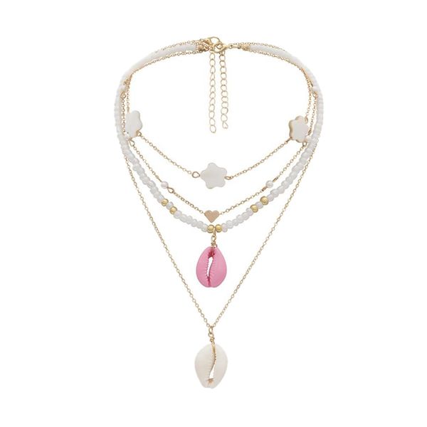 

multilayer stars heart shell choker necklace statement bohemian beaded sea shell pendant necklaces for women boho jewelry, Silver