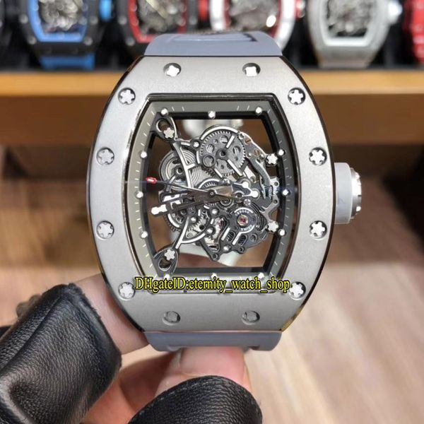 

r luxury designer watches rm 055 skeleton dial japan miyota automatic mechanical rm055 mens watch 316l steel case rubber strap, Slivery;brown