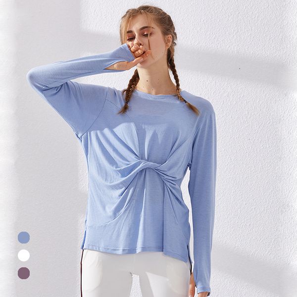 

three colors loose quick-dry running long-sleeved t-shirt fitness clothes women round neck pullover climbing training women, Black;blue