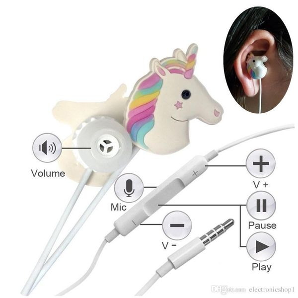 

unicorns stereo universal music listen cute cartoon wired in-ear rainbow horse earphones headphones unicorns universal stereo phone mp3