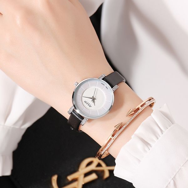 

women trendy bling crystal leather wristwatch ladies luxury rhinestone watches girl fashion casual quartz watch student clock, Slivery;brown