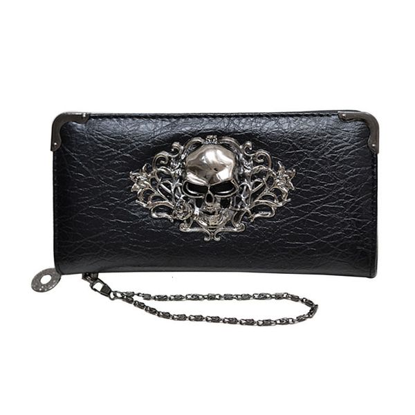 

2019 long wallets fashion metal skull pattern pu leather women wallets portable casual lady cash purse card holder, Red;black