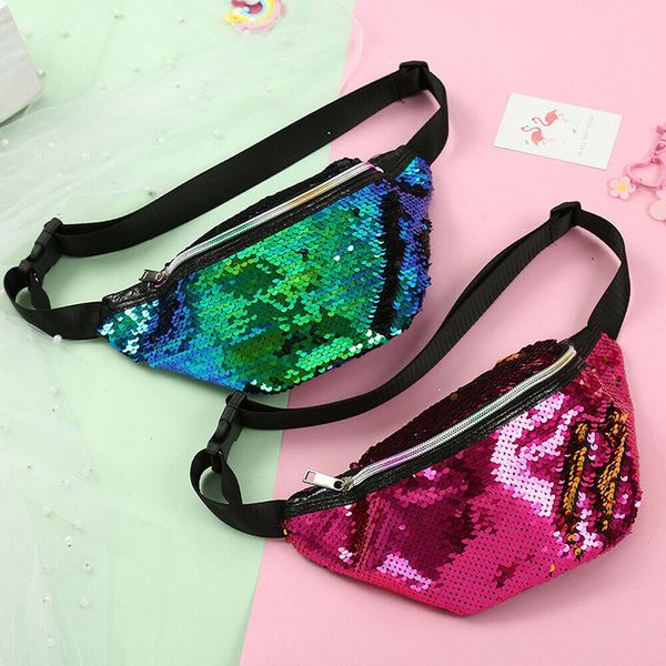 Женщины Блестки PU талия сумка для леди Прекрасного Chest сумки Bling Fanny Pack Пояс кошелек телефон Карманных моды Chest сумка