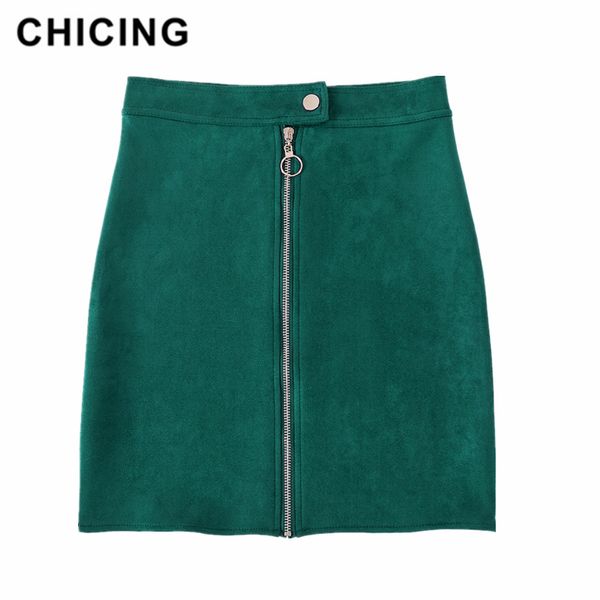 

chicing 2019 spring new arrival women suede multi color a-line mini skirt female button zipper printed basic tube skirts saia, Black