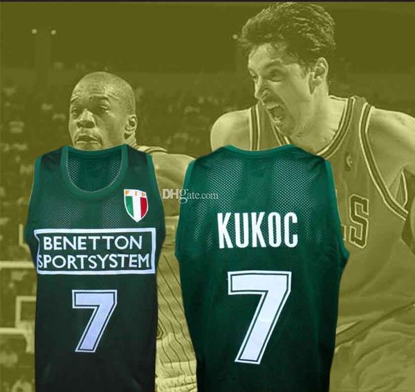 Toni Kukoc #7 Equipe Italiana Itália Europeia Retro Basquete Jersey Mens Personalizado Qualquer Número Nome Jerseys