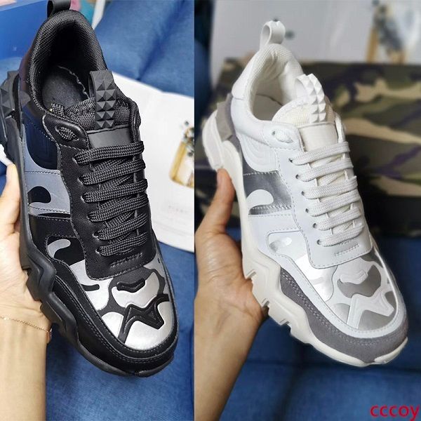 

men luxury rockrunner camouflage sneakers designer shoes rockstuds vintage climbers trainers patchwork design real leather us11