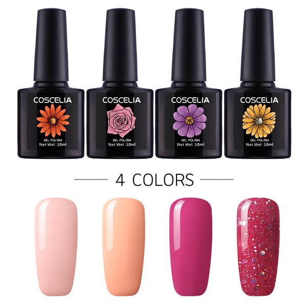 

coscelia 4pcs glass bottle 10ml uv gel nail polish clearance gel nail set art kit manicure tools kit manicure set base
