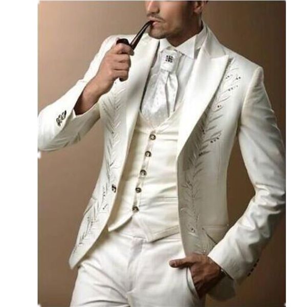 Abito da uomo alla moda Abito da sposo ricamato abito da sposa testimone dello sposo Personalizzato (cappotto + pantaloni + gilet, cravatta)