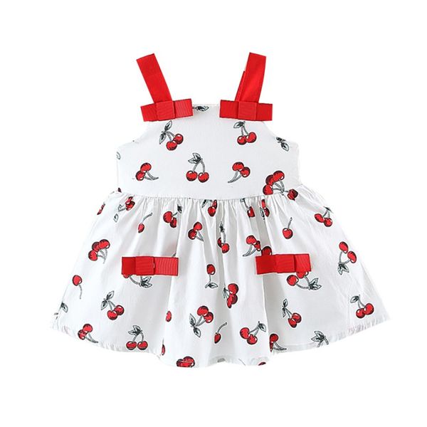 

summer casual baby girls sweet sleeveless cherry printed dress kids toddler pageant sundress mini dress, Red;yellow