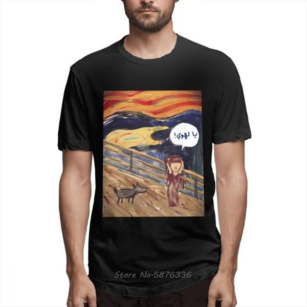 

graphic the scream arabic version t-shirt for man geek summer for male pure cotton t-shirt men tees, White;black