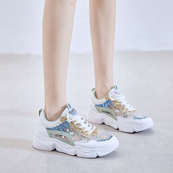 

spring fashion women mesh breathable flat sneakers woman comfortable glitter platform casual shoes ladies tennis vulcanize shoes, Black