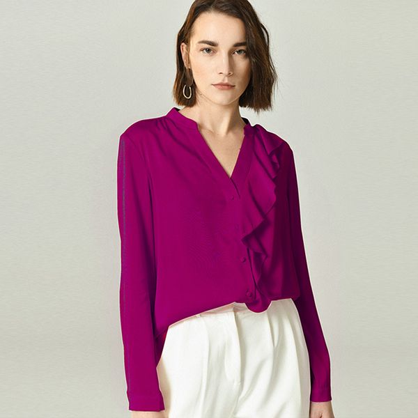 

100% silk blouse women shirt plus sizes printed elegant design tie o neck long sleeve graceful style new fashion spring 2019, White