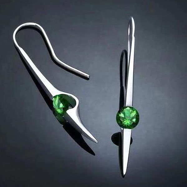 

jewelry earrings brinco handmade simple long ear pin minimalist vintage jewelry oorbellen green stone earring for women o3m093, Silver