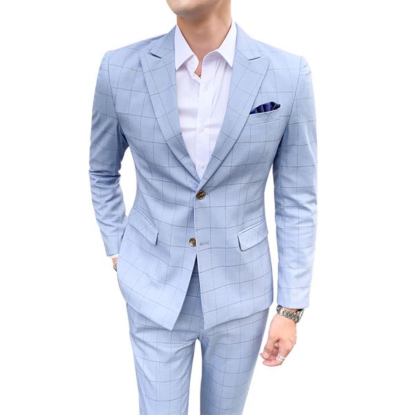

2019 plaid suits men casual business meeting friend's marriage suits two pieces (blazers+pants) slim fit 5xl two-buttons outwear, White;black