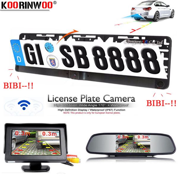 

koorinwoo eu european license plate frame parktronics + reverse camera car parking sensors mirror monitor rearview parking alarm