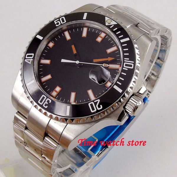 

solid 43mm no logo men's watch black dial luminous ceramic bezel sapphire glass miyota 8215 automatic movement wrist watch 173, Slivery;brown