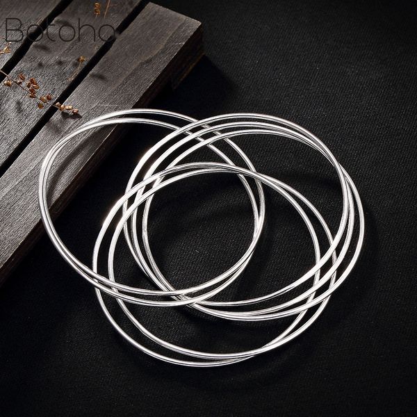 

7pcs real 925 sterling silver colour trendy multiple circles bracelet for women lady lover simple fashion vintage jewelry gift, Golden;silver