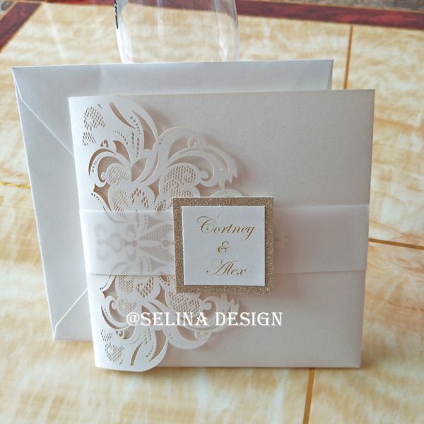 2019 new seethrough band with tag laser cut wedding invitation suite with rsvp card trifold pocket wedding invites stamps for wedding invitations starfish wedding invitations