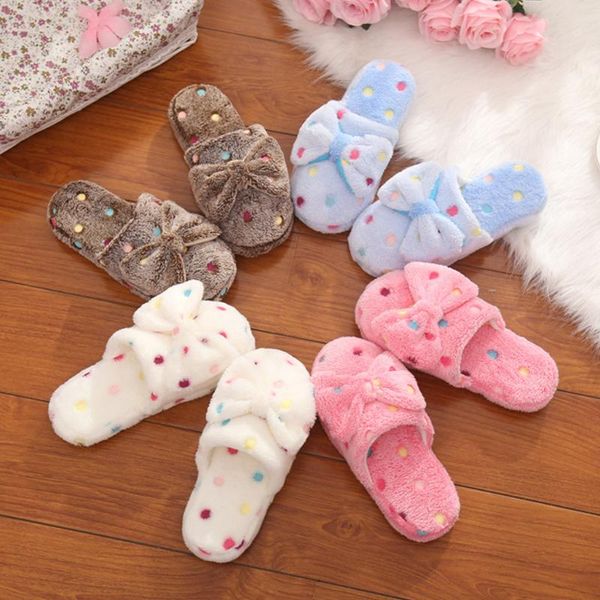 

women indoor slippers home floor fur flip flops winter new bow cotton slippers ladies cute winter warm indoor non-slip home shoe, Black