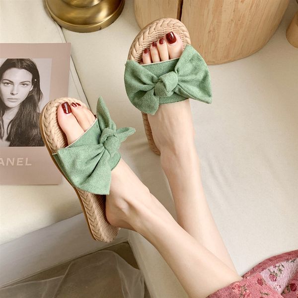 

girls stripe massage for wedding for women summer flip flops all-match bowknot spring slippers female flat bottom beach slippers, Black