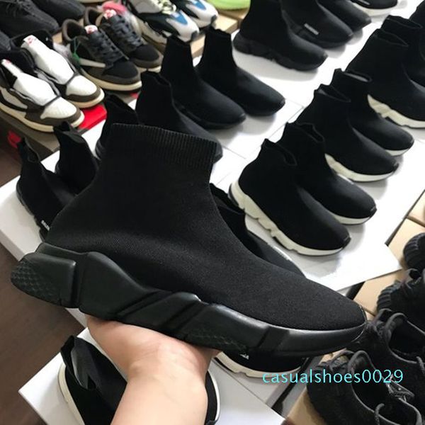 

new paris air knit speed trainer sneakers mens womens classic brand designer fashion slipon sock shoes boots c29, Black