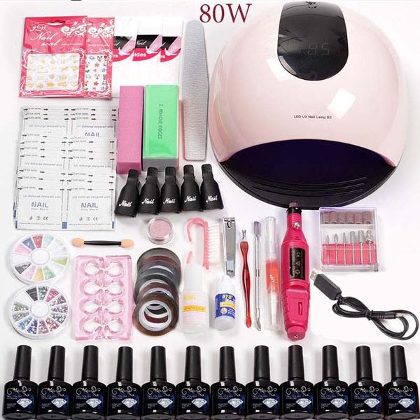 

manicure set choose 10 colors gel polish base coat nail kit 36w/48w/80w uv led lamp electric manicure handle art tool