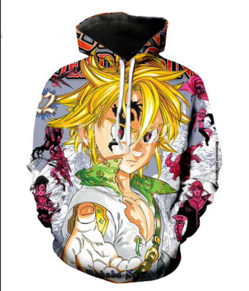 

new fashion 3d hd print men women the seven deadly sins pullover hoodies street wear casual hip hop pockets sweatshirt clothing w01, Black
