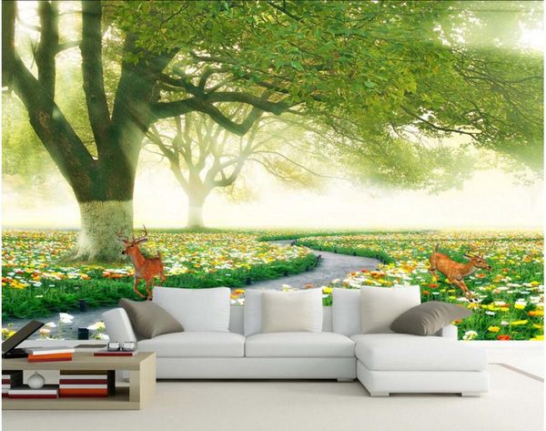 

wdbh 3d wallpaper custom p big tree flowers meadow scenery background home decor living room 3d wall murals wallpaper for walls 3 d