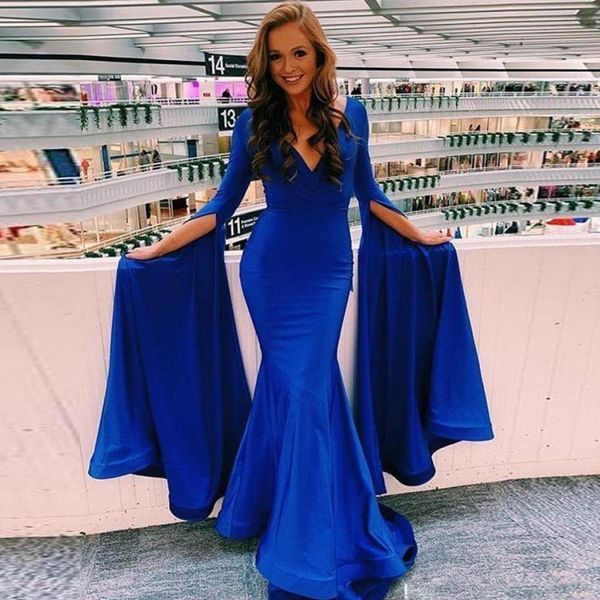 

vestidos de fiesta de noche с длинным рукавом royal blue пром русалка платья, Black