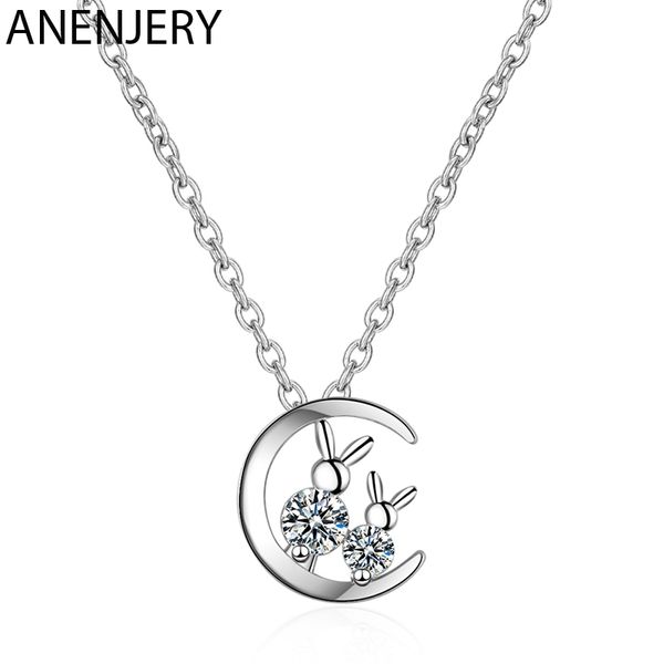 

anenjery простой милый луна кошка микро-инкрустированные ожерелье стерлингового серебра 925 ссылка цепи ожерелье pet lucky ювелирные изделия, Silver