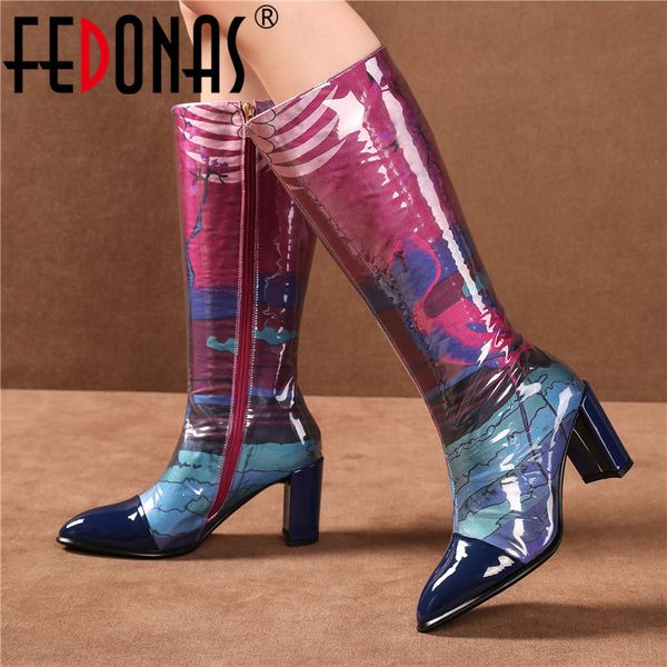 

fedonas print elegant women mid-calf boots genuine leather prom dancing shoes woman autumn winter warm high heeled long boots, Black