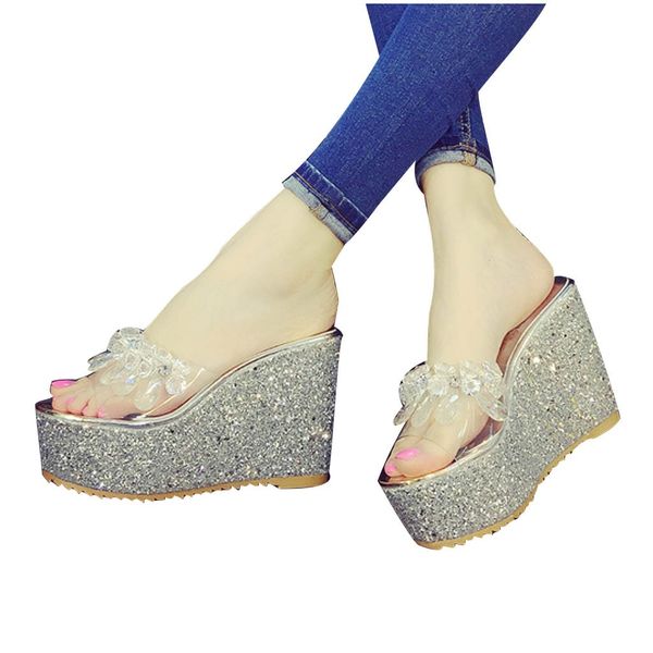 

fashion women shoes high heel sandals simple sweet slipper summer wedge slippers scarpe donna eleganti#e3, Black