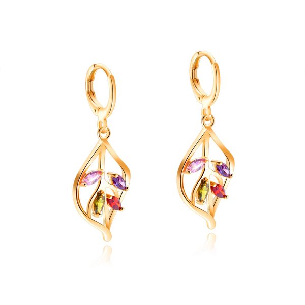 

elegant temperament geometric leaves colored crystal earrings luxury designer jewellery ladies wedding party earrings 3-ke727, Silver