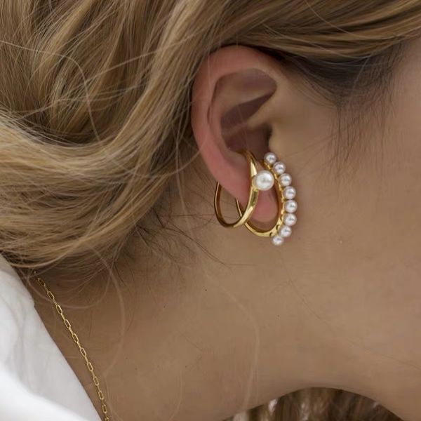 

Januarysnow Fashion Simple Imitation Pearl Earrings With C-shaped Earrings Without Ear Holes Women Treny Earrings Jewelry Hot Sale
