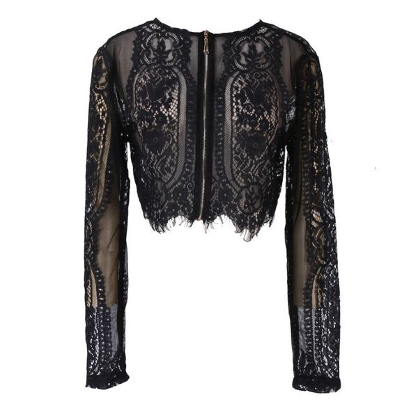 

дамы дизайнер топы женщины блузка женщины мода тонкий кружева flore рубашка crop топы с длинным рукавом блузка размер s xl drop доставка, White