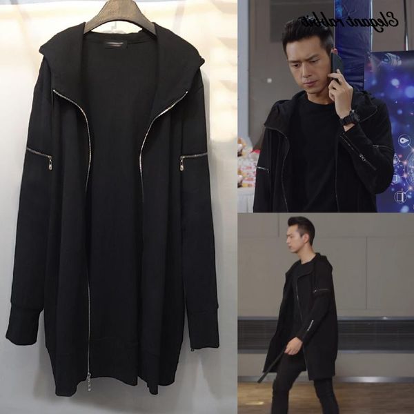 

s-6xl 2020 new men's clothing hair stylist gd fashion lovers zipper mid length trench coat jacket singer costumes, Tan;black