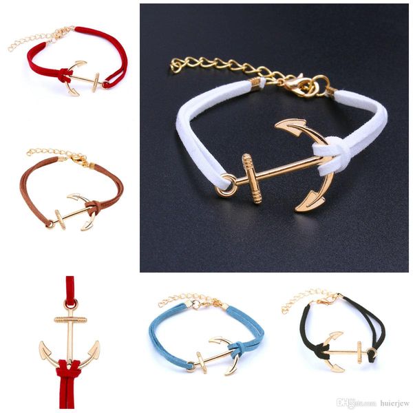 

якорь браслеты для женщин мужчины ювелирные изделия шарм браслеты masculina веревка 8 кожаные браслеты, Golden;silver
