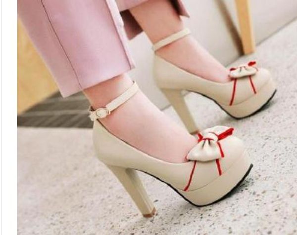 

2019 women's shoes in spring and autumn with new style high heel coarse heel round head bowknot waterproof table @310, Black