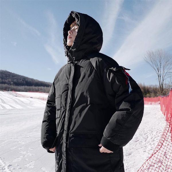 

winter long puffer jacket 2020 mens korean fashions thick hooded parka male windbreaker streetwear harajuku bubble coat, Black