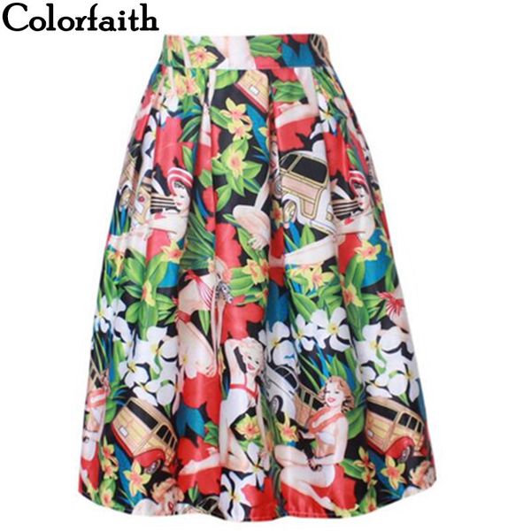

retro vintage ladies elegant fashion floral print high flared pleated waist midi skirt holiday wear saia femininas sk8196, Black;gray