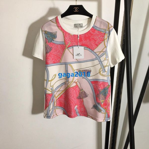 

high end женщины девушки футболка кисточкой пояс лоскутное шелковый мотив круглый вырез с коротким рукавом блузка лето тройник мода дизайн р, White