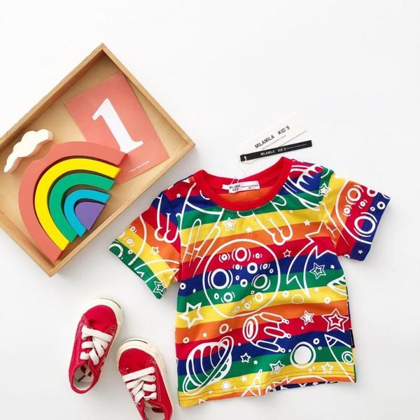 

baby t-shirt rainbow striped cotton sweet cartoon baby boys girls tees, Blue