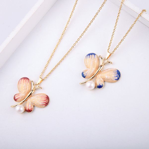 

606 lovely butterfly simulated pearl necklaces women statement necklace mujeres choker necklaces bijoux jewelry gift n5227, Silver