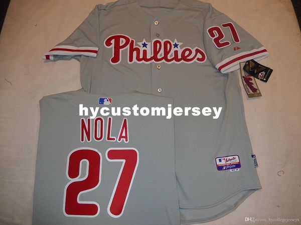 

custom majestic philadelphia #27 aaron nola game jersey gray new mens stitched jerseys big and tall size xs-6xl for sale, Black;blue