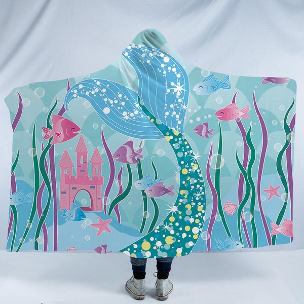 

3d printed beauty mermaid thicking hooded blanket for gothic sherpa fleece wearable throw blanket microfiber bedding