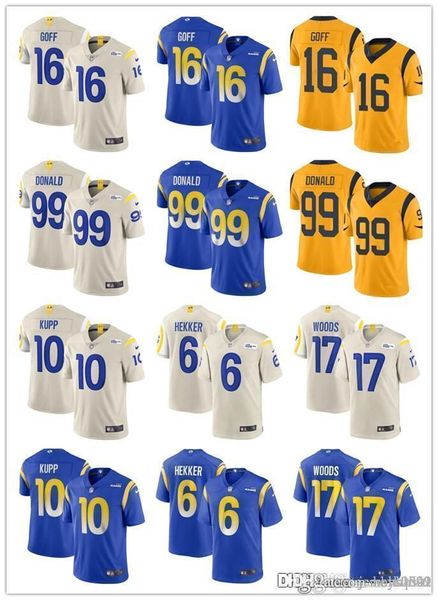 

2020 men women los angeles rams youth 99 aaron donald 10 cooper kupp 16 jared goff 6 johnny hekker 17 robert woods football jerseys, Black;red