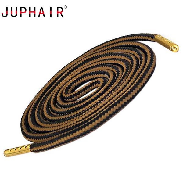 

juphair athletic sport round shoelaces gold metal tips double color striped non-slip outdoor hiking sneaker shoe laces strings, Black