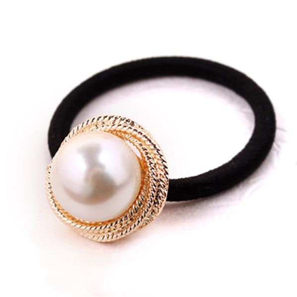 

great simulated pearls golden decoration elastic hair bands for women headwear hair accessories gum ponytail holder